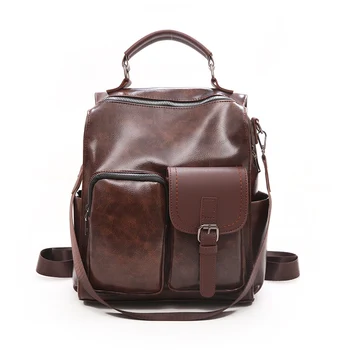 

Luxury Retro Backpack Women Fashion Multi-pocket Zipper Large Capacity Female Backpack Leather School Notebook Backpack Travel
