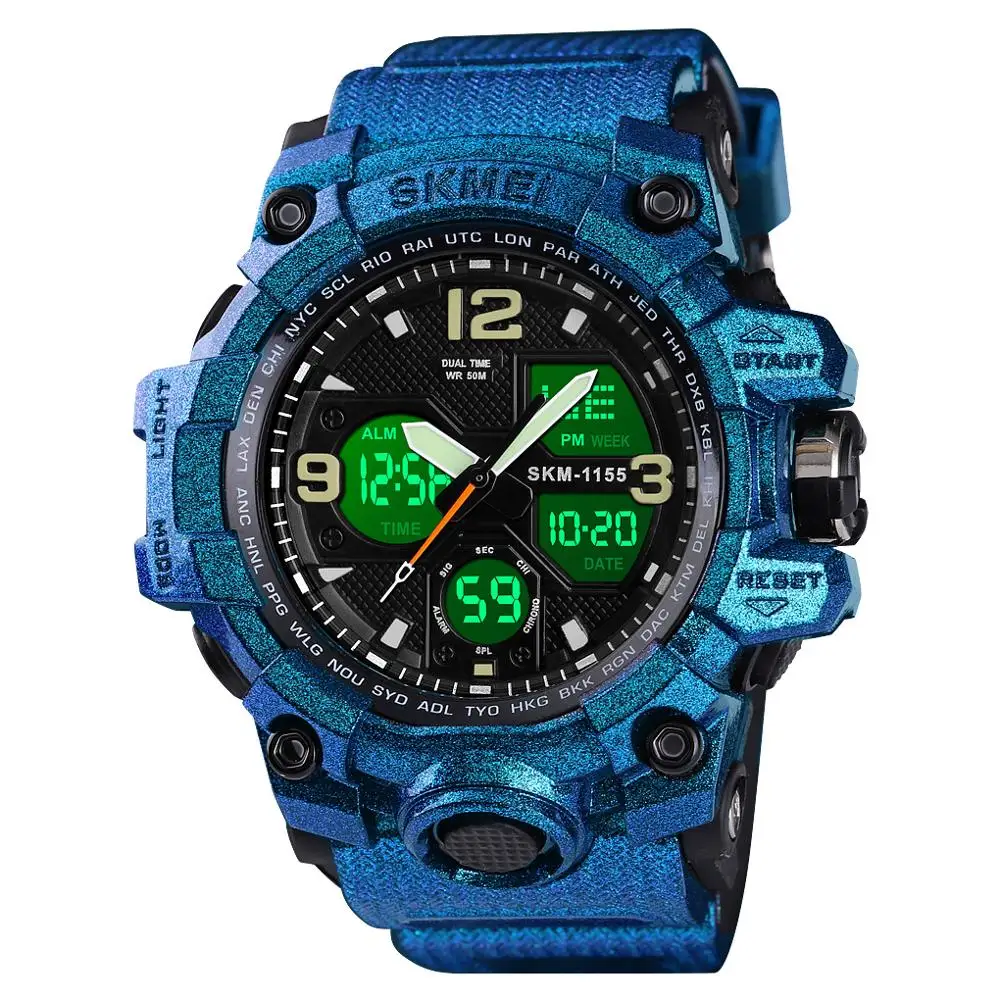 Blue Chameleon SKMEI, новинка, модные мужские спортивные часы, светодиодный, яркие часы, кварцевые наручные часы, цифровые часы, военные, камуфляжные, водонепроницаемые часы - Цвет: Blue Chameleon