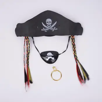 

Halloween Carnival Children Pirate Play Props Set Party Black Mask Hat And Supplies Pretend Eye With Color Ring Toys Play A9B1