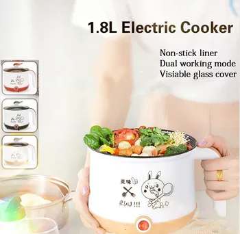 

220V 1.8L Multi Electric Cooking Machine Non-stick Stainless steel Cooker Mini Hot Pot Travel Office School skillet EU/AU/UK/US