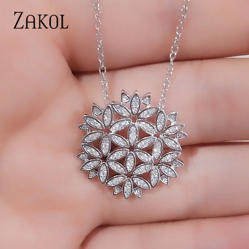 ZAKOL Модные CZ циркониевые микро вымощенные большие цветы женские подвески и
