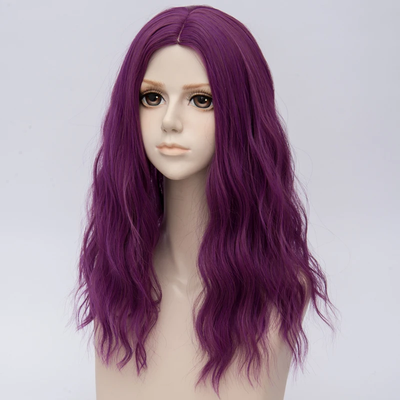 dark purple Косплей микс 50 см длинные кудрявые Лолита Харадзюку Косплей термостойкий синтетический парик и Кепка - Цвет: dark purple