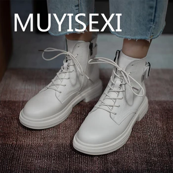 

Superstar genuine leather 3.5cm med heel round toe women ankle boots concise party solid party elegant winter shoe AM41 MUYISEXI