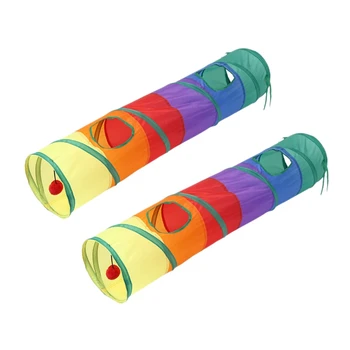 

2Pcs Cat Tunnel Pet Tube Collapsible Game Kitty Toy Room for Training and with Fun Balls and Two Peep Holes