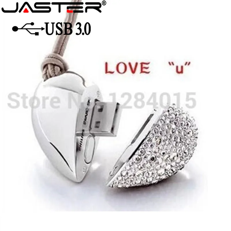 USB флеш накопитель JASTER металлический с кристаллами и сердечками 8 ГБ 16 32 64 ГБ|USB