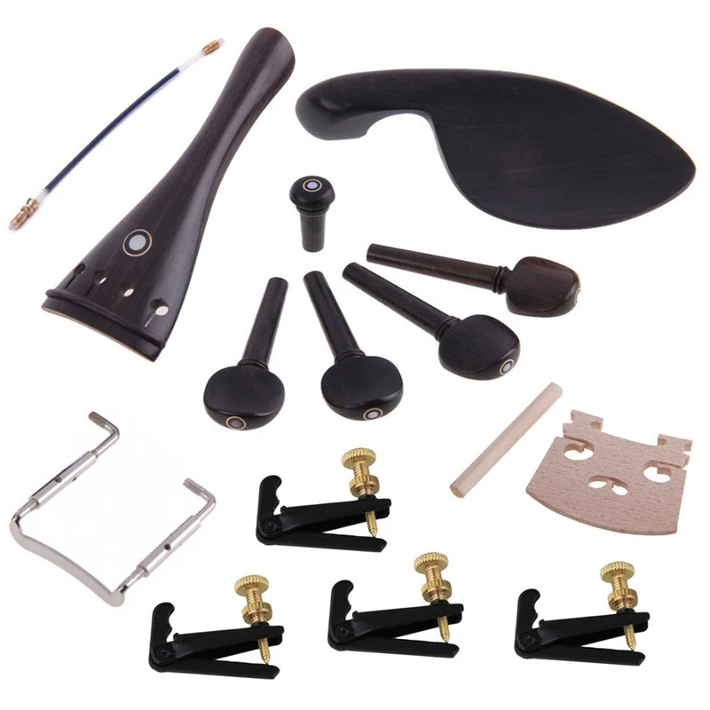 

4/4 Ebony Violin Parts Tailpiece Pegs Chinrest Maple Bridge Set