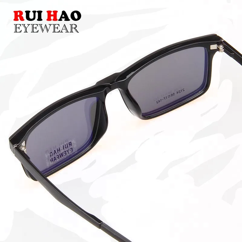 Retro Eyeglasses Frame Men Grey Polarized Clip on Sunglasses Super Light Glasses Men Rui Hao Eyewear Optical Frame 2124