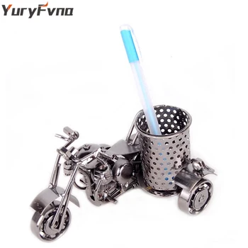 

YuryFvna Metal Motorcycle Model Retro Motorbike Model Pencil Cup Antique Motor Bicycle Pen Container Holder Home Office Decor