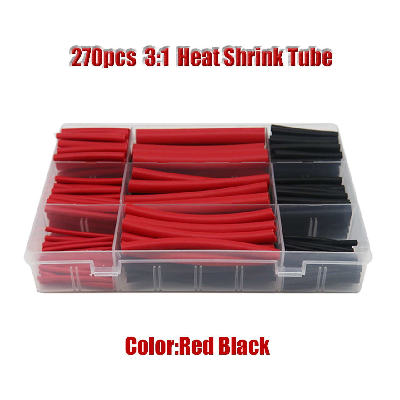 

270pcs 3:1 Dual Wall Adhesive Heat Shrink Tubing With Glue Kit 6 Sizes 2.4/3.2/6.4/7.9mm Cable Sleeve Tube Assortment