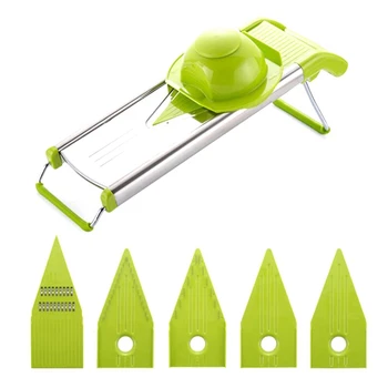 

Professional Multifunctional V-Slicer Mandoline Slicer Food Chopper Fruit&Vegetable Cutter with 5 Blades Kitchen Tools Green
