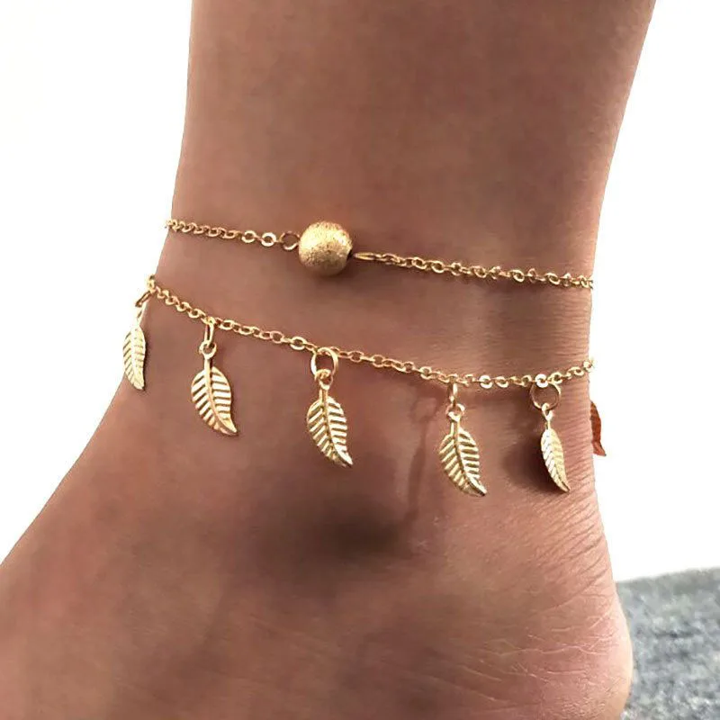 В форме листа, в стиле бохо женские браслеты на босую ногу сандалии пляжные ноги ювелирные изделия Модные Chram вечерние браслеты браслет цепочка Bijoux аксессуары