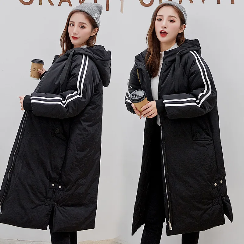 

2019 Autumn & Winter South Korea Dongdaemun Versatile Loose-Fit Workwear over-the-Knee Long Versatile Hooded Cotton Coat
