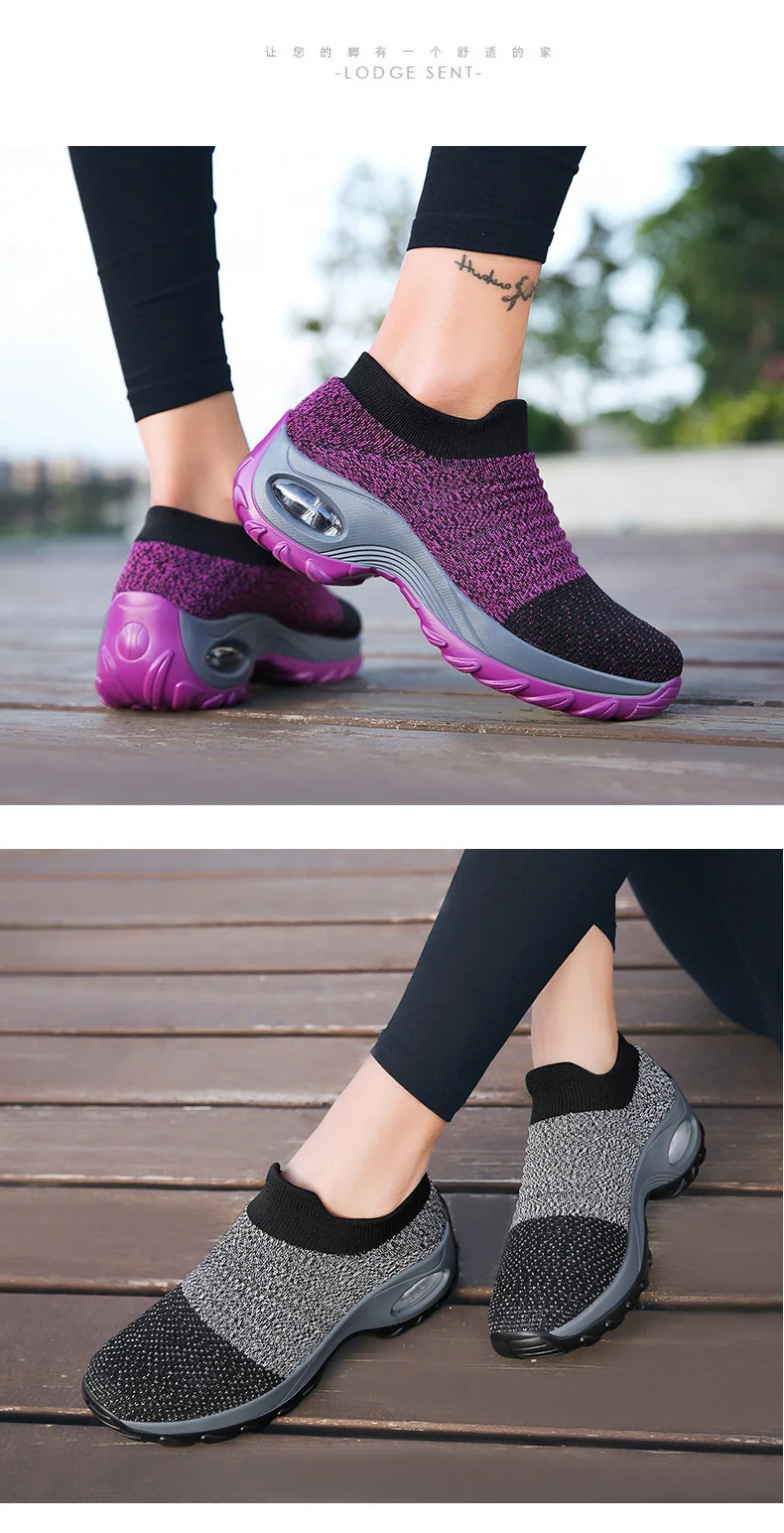 Women Tennis Shoes Breathable 5CM Height Increase Sports Sneakers Air Cushion Female Walking Sock Shoes Thick Bottom Platforms