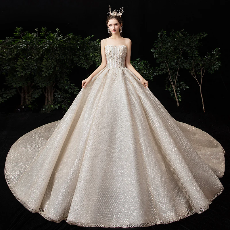 SSYFashion новое зимнее роскошное свадебное платье высокого класса без бретелек, кружевное платье с блестками и бисером, свадебное платье с перьями и шалью