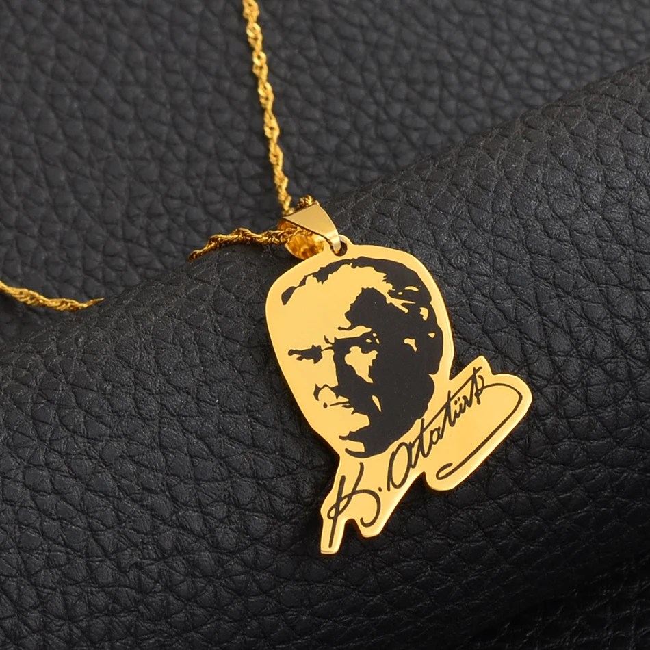 Ожерелье с подвеской Anniyo Турция Mustafa Kemal Ataturk для женщин золотой цвет Портрет