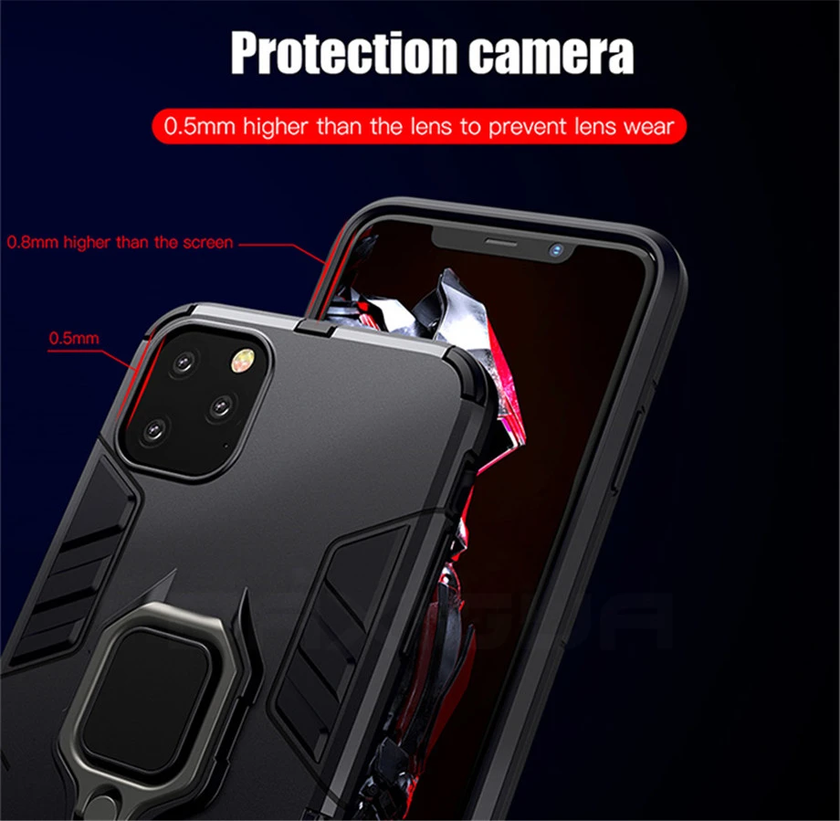 Роскошный чехол-броня противоударное кольцо держатель чехол для iphone 11 Pro Max 7 8 6 6s Plus X XR XS Max чехол магнитное кольцо кронштейн задняя крышка