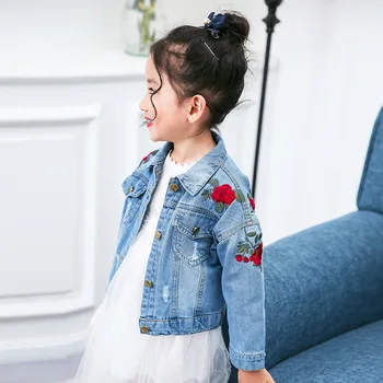 

Girls Jackets Outerwear Rose Embroidery Girl Coat With Hole Kids Jacket Spring Autumn Girls Clothes 6 8 10 12 14 Years