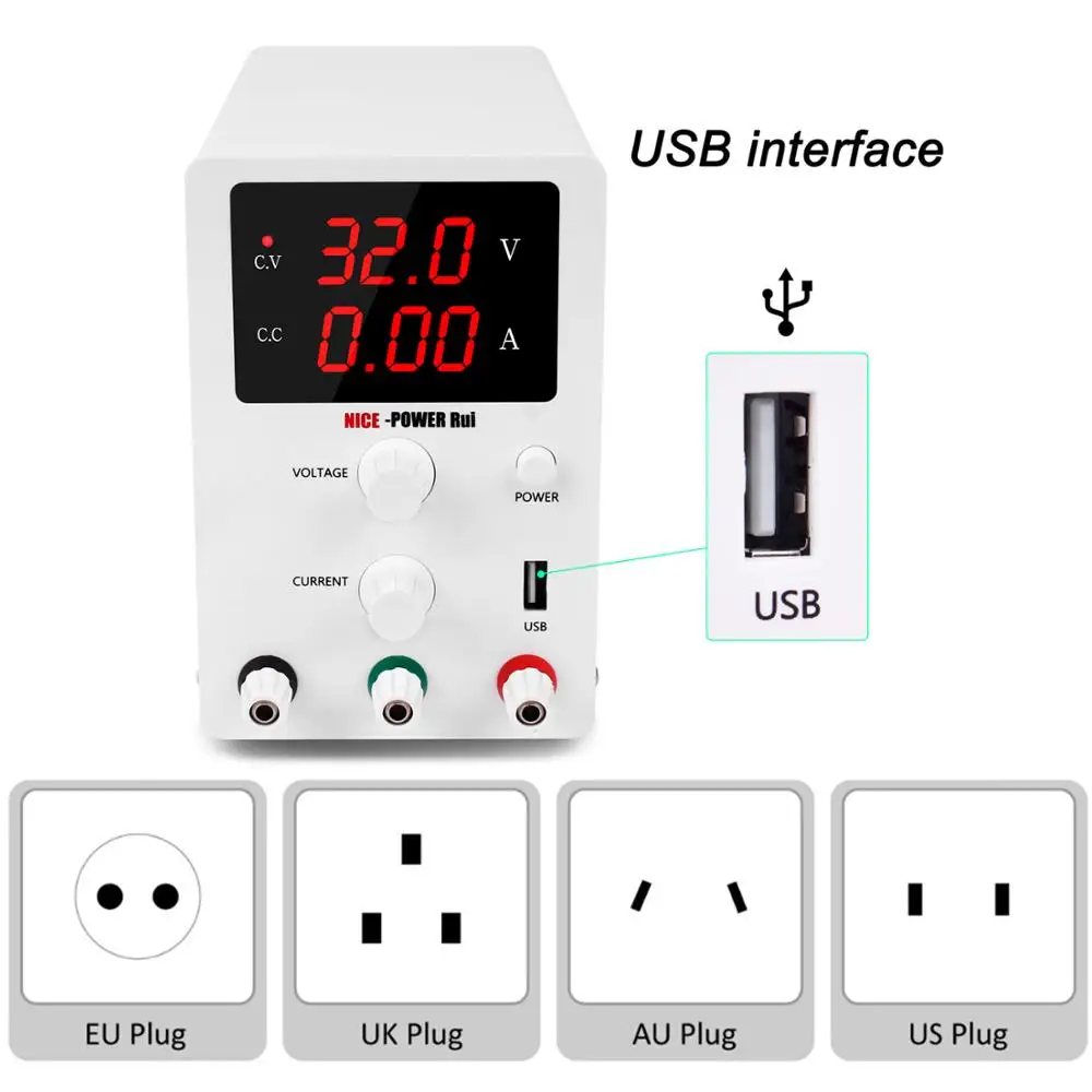

New Arrival Digital Bench Regulated Switching DC USB Power Supply 30V 10A Adjustable Laboratory Bench Power Source Regulator