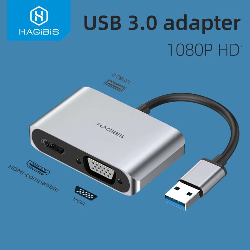 Hagilis usb 3.0 para hdmi adaptador vga compatível 4k hd multi-display 2in1 usb para hdmi conversor compatível para windows 7/8/10 os