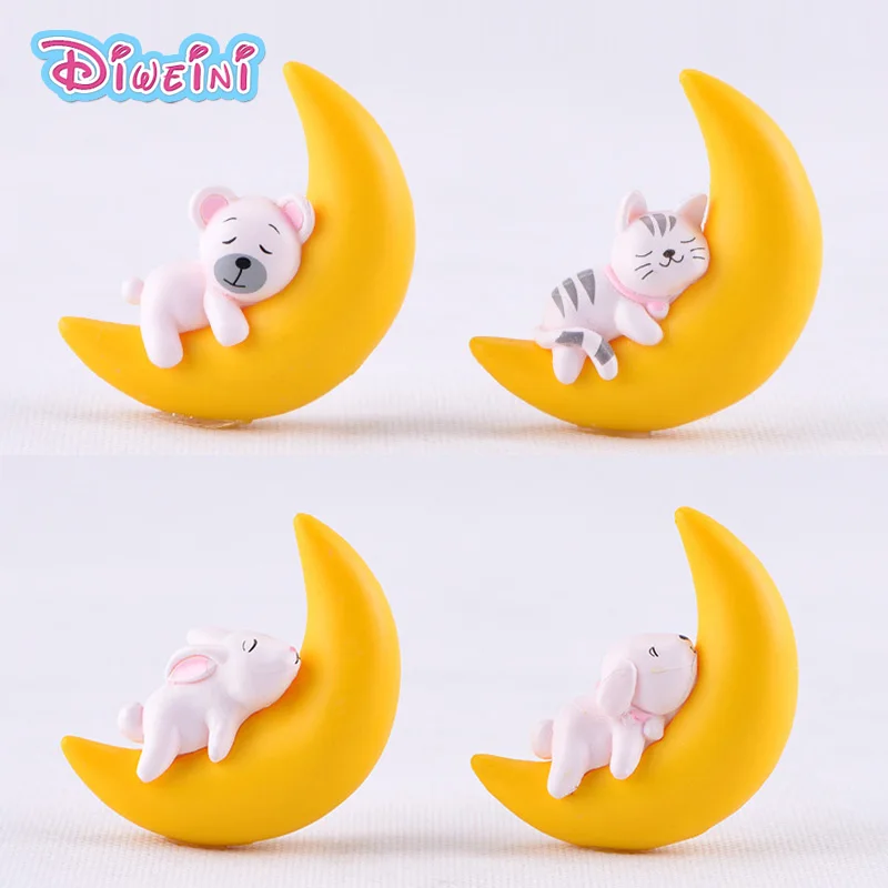 Moon Cat Rabbit модель экшн-фигурки животных кукольный домик миниатюрный домашний сад