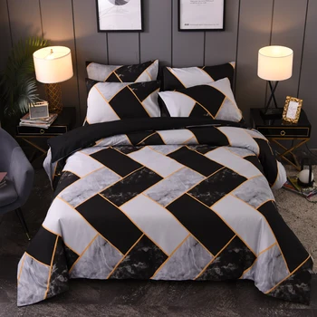 

LISM Black Marbling Geometric Pattern Bed Linen Simple Duvet Cover Sets 3Pcs Bedding Set King Queen Single Twin Full Size