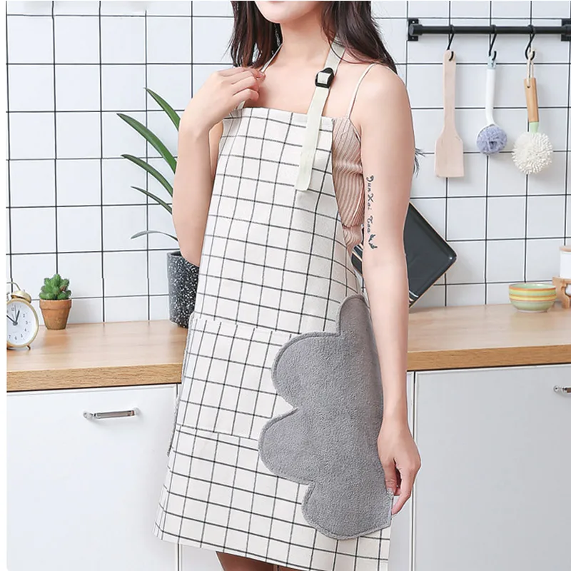 Белый Стираемый ручной Водонепроницаемый Фартук Кухонный масло и грязь противообрастающий плед фартук большие передние карманы VA88 - Цвет: Белый