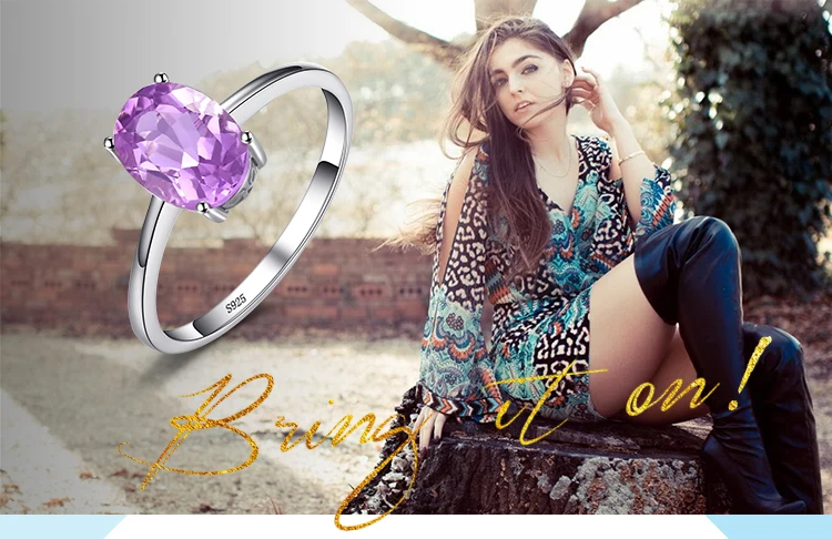 Jewelrypalace Овальный 1.1ct Природные Фиолетовый аметист камень пасьянс кольцо твердых стерлингового серебра 925 Красивые ювелирные изделия для Для женщин