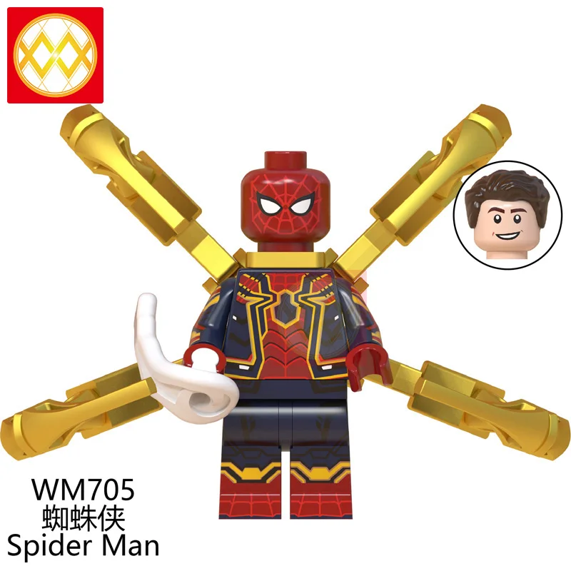 WM705-Spiderman 20 шт. GD231 Мстители эндгейм раненный Железный человек МК 85 50 танос гамора Тор Черная пантера Marvel строительные блоки игрушки - Цвет: WM705-Spiderman