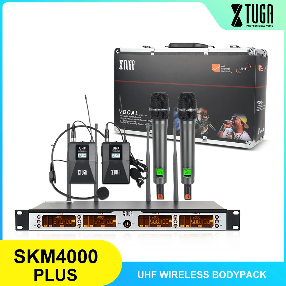 XTUGA MK-230 4 Channel UHF Wireless Microphone System,Cordless Micorphone with 4 Handheld Mic,Metal Build＆Adjustable Frequency,Long Distance 328ft fo