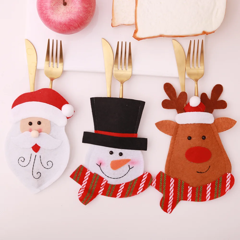 Милая Рождественская шапка Санта-Клауса, Рождественский северный олень, Новогодняя карманная вилка, нож, столовые приборы, держатель, сумка для дома, вечерние украшения стола, ужина, Navidad