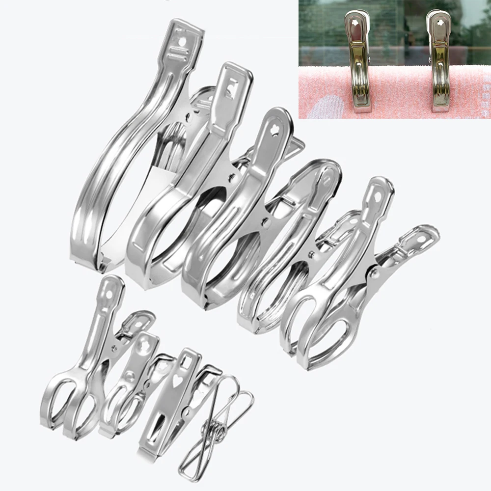 -Tamaño de acero inoxidable fuerte ropa pinzas edredón clips para prendas grandes pinzas para ropa a prueba de viento seco y a prueba de viento