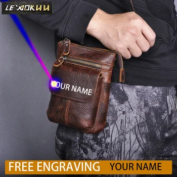 

Fashion Men Original Leather Small Shoulder Satchel Bag Designer Cigarette Phone Case Hook Fanny Belt Waist Bag Pack 611-18-dd