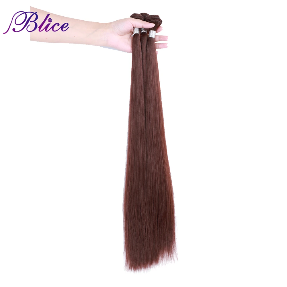 Blice Synthetic Hair Bundles with Closure Natural Hair Extensions 3 Bundles Silk Straight Weaving with Closures For Women