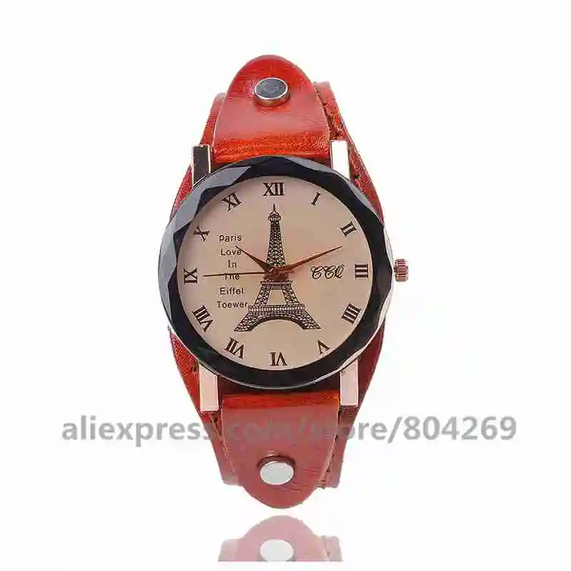 CCQ Rose Gold Vintage Leather Tower Bracelet Watch Antique Bronze Dial Women Wrist Watch Quartz Black Watch Relojes Mujer 920020