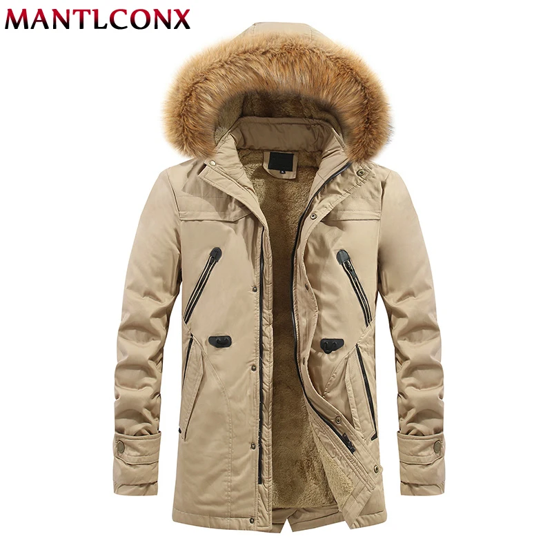 MANTLCONX, Мужская Новая модная зимняя куртка, Мужская Толстая Повседневная Верхняя одежда, куртки, мужские ветрозащитные парки с меховым воротником, мужские пальто
