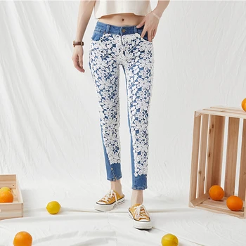 

Pencil pants comty white Lace women jeans
