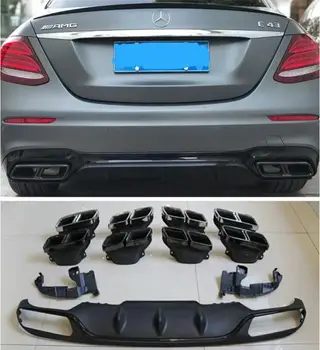 

PP Black Rear Bumper Lip Spoiler Trunk Diffuser Cover & Exhaust Pipes Tips For Mercedes Benz W213 E200 E300 AMG 2017 2018 2019
