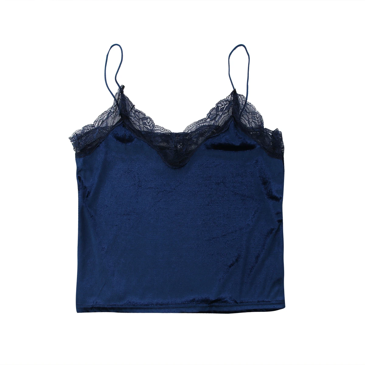 Сексуальный винтажный женский жилет с v-образным вырезом без рукавов, кружевная бархатная кружевная Лоскутная футболка, повседневные топы с бретельками, вечерняя одежда - Цвет: Синий
