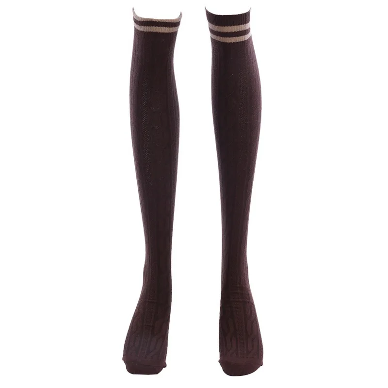 Пикантные Medias Модные Полосатые гольфы женские хлопковые чулки выше колена осенние женские теплые длинные чулки для девочек - Цвет: Coffee