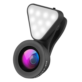 

3-IN-1 Clip-On Adjustable LED Fill-In Light 15X Macro/Wide Lens Set Professional Selfie Suits For iPhone For Samsung Tablet