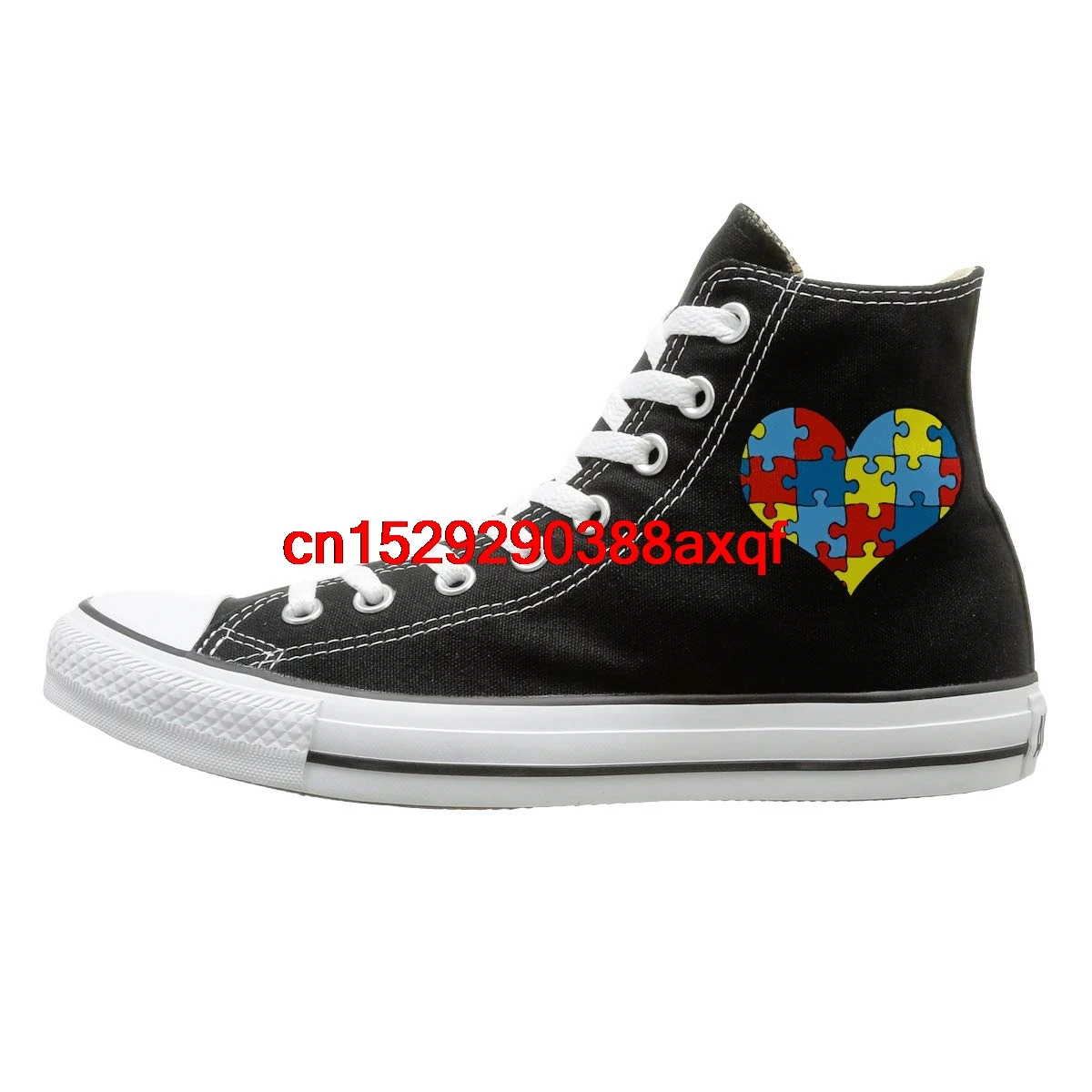 

Unisex Custom High Top Lace Up Canvas Shoe,Autism Awareness Heart Canvas Sneaker for Men Women