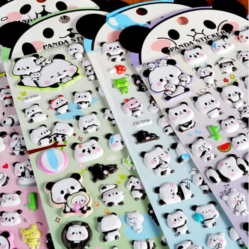 4 sheets/set Creative Cartoon Panda Stickers Cute Bubble Three-dimensional Sticker Children Gifts DIY Decorative Student School