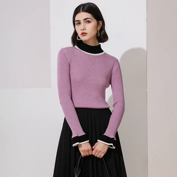 

MERRY PRETTY Women's Knitted Sweater Winter Flare Sleeve Turtleneck Thick Pullover Femme Knit Jumper Loose Sweaters