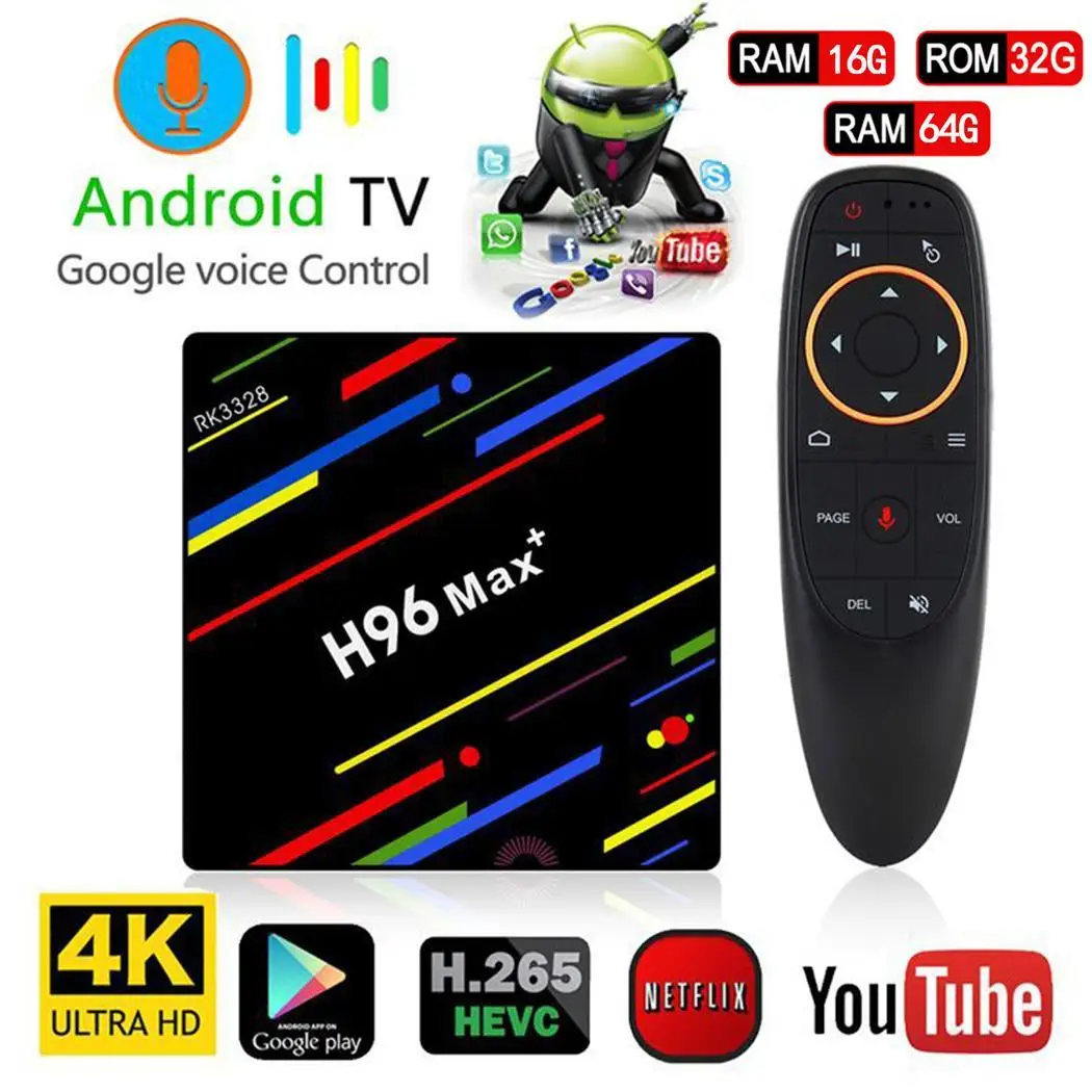 H96max+ ATV телеприставка Голосовая версия четырехъядерный двойной HD WiFi Bluetooth Android 9,0 обычный комплект дистанционного управления