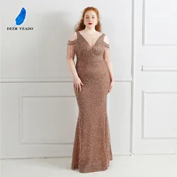 DEERVEADO Plus Size Evening Dress For Women Occasion Party Dresses Long Luxury Formal Dress Mermaid Sequins Beads Gown K18580