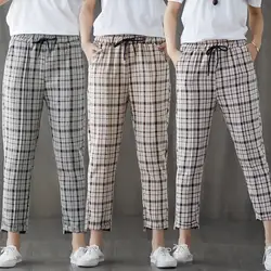 2019 штаны в клетку для фотосессии, весенне-летние новые стильные штаны-шаровары, английские Капри, свободные прямые штаны в Корейском стиле