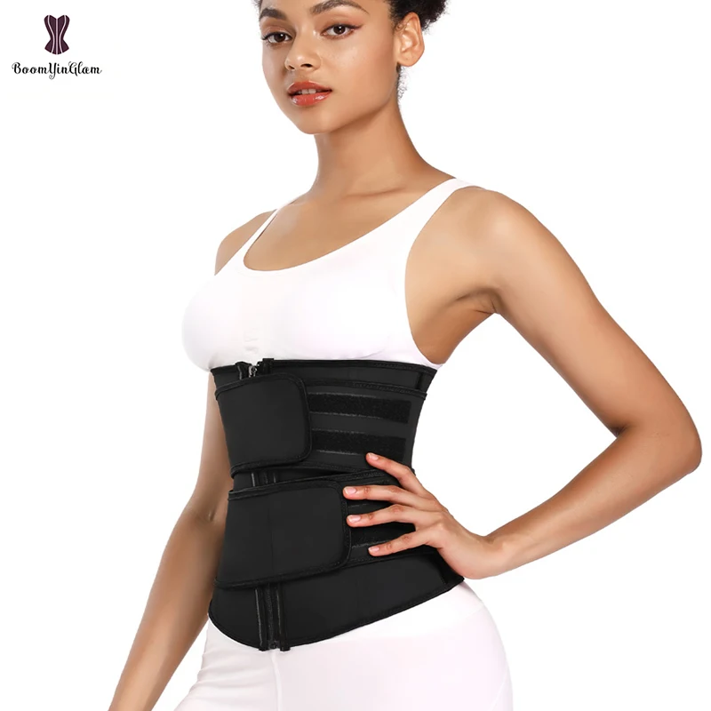 Plus Size XS To 6XL Front Zipper Women Double Straps High Compression Slimming Belts Latex Waist Slimmer With Sticker