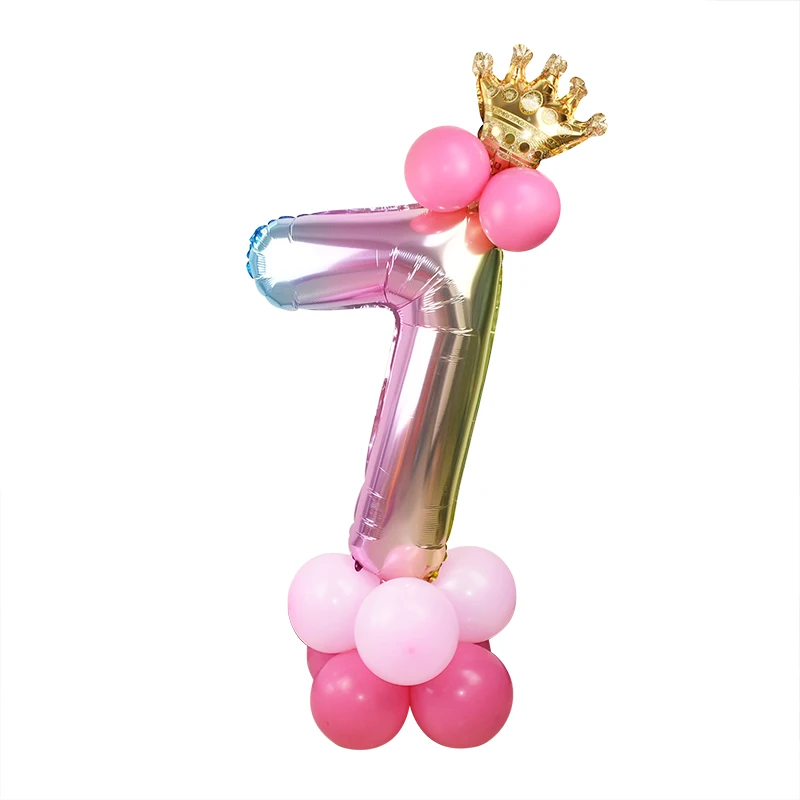 Розовое золото, розовый фольги номер латексные шары баллоны с короной Дети День Рождения Вечеринка для украшения детского душа ребенка - Цвет: GP7