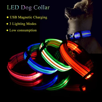 

Pet Cat Dog Collar LED Light Nylon Safety Halloween Dog Costums Dog LED Collar Electric Rechargable Adjustable Dog Leash Fashion