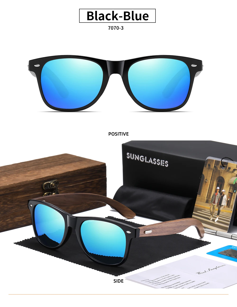 Handmade Dark Walnut Wooden Sunglasses Unisex